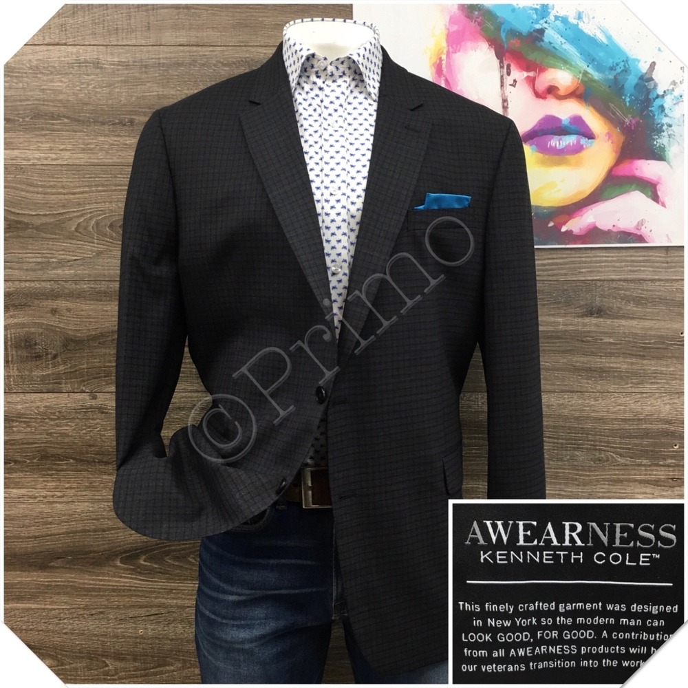 KENNETH COLE Mens Wool Blazer Sport Coat Casual Jacket Size 50L Slim Fit Suit